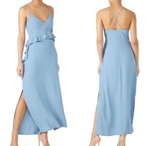 Elliatt Rapture Dress Slip Maxi Ruffle V Neck Ruffle Blue M